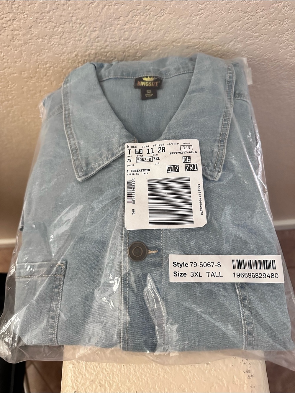 Kingsize Light Blue Denim Shirt Jacket - Men’s 3XL Tall